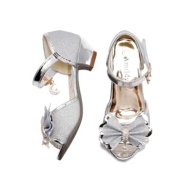 Imagem de Sandálias de salto alto Amtidy sapatos de salto alto salto plataforma desempenho lantejoulas glitter sandálias de princesa vestido cristal sapatos altos para meninas, Prata, 11.5 Little Kid