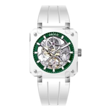 Imagem de OBLVLO Relógio de pulso masculino quadrado com mostrador esqueleto automático, caixa transparente, moderno, esportivo, mecânico, impermeável, pulseira confortável, Brm-igwr, Mecânico, automático