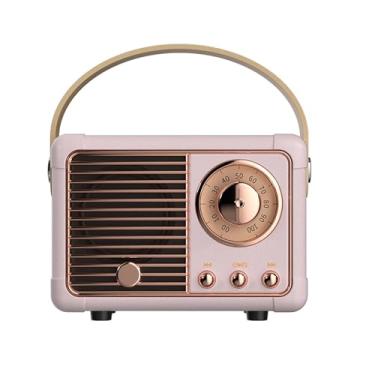 Imagem de Quanmin Mini alto-falante Bluetooth retrô, rádio vintage sem fio, Bluetooth, decoração de quarto retrô, alto-falante portátil para iOS Android, decoração de escritório para mulheres, rosa