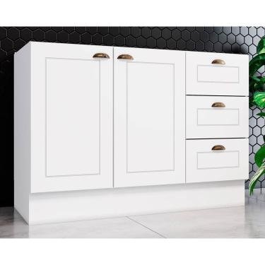 Imagem de Gabinete de Cozinha Modulado Balcão Americana 2 Portas e 3 Gavetas s/ Tampo 120cm Branco - Henn