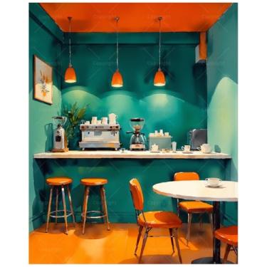 Imagem de Kit de pintura de cena por números de cafeteria para adultos – Pintura de café retrô DIY em tela 40,6 x 50 cm, conjunto de tinta acrílica, adequado para iniciantes, arte para decoração de casa ou