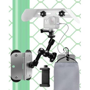 Imagem de Suporte magnético para cerca de telefone com para-sol e bolsa Power Bank, kit de instalação rápida para gamechanger, compatível com GoPro, Mevo Start, iPhone para gravação de beisebol, softbol, jogos