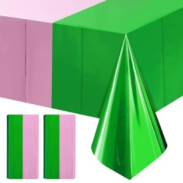Imagem de Just Shimmer Pacote com 2 toalhas de mesa rosa e verde, capa de mesa metálica brilhante 106 x 266 para aniversário, tema princesa bruxa, formatura, chá de bebê, decorações de celebração