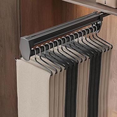 Imagem de Prateleira para calças removível prateleira para calças extensível de 26 cm x 10 cm cabide para calças de liga de alumínio amortecedor silencioso prateleira para economizar espaço barr