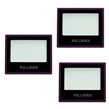 Imagem de Kit 3 Refletor Holofote De Led 200W Branco Frio 6500K Preto