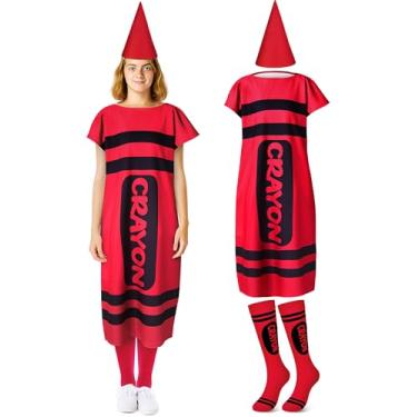 Imagem de Mepase 4 peças de fantasia de giz de cera de Halloween para adultos, giz de cera de Halloween, fantasia de anão, boné de anão, meias para cosplay (vermelho, GG)