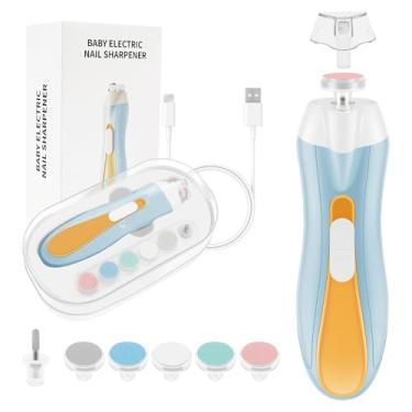 Imagem de Cortador de unhas elétrico para bebês, cortador de unhas para bebês com 6 cabeças de moagem e luz LED, kit de buffer de acabamento seguro e fácil para bebês recém-nascidos, dedos dos pés, unhas, kit