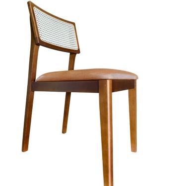 Imagem de Cadeira élise Madeira Maciça Linho Ou Boucle 2 Peças - Élpis Móveis Couro Ecológico Caramelo Imbuia