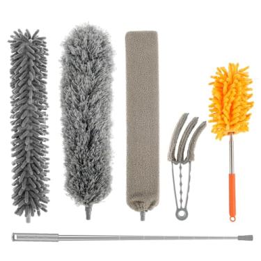 Imagem de Espanadores com mastro de extensão conjunto de limpador de poeira reutilizável kit de limpeza de espanador removível conjunto de espanador eficaz para ventiladores de teto persianas teia de aranha