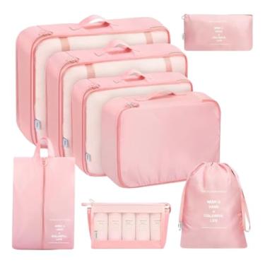 Imagem de Kit Organizador de Malas, Kit 7 peças + 1, Necessarie, Organizador De Malas, Viagem, Prático Moderno E Eficiente, Roupa, Sapatos (Rosa)