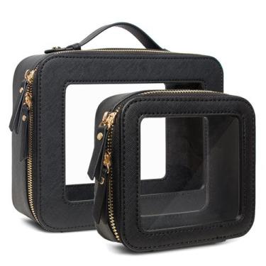Imagem de Bolsa de maquiagem de viagem FFPaw Clear PVC, couro impermeável, 2 uni