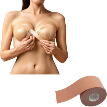 Imagem de Sutiã Adesivo Invisível Fita Bege Não Alérgico Para Seios Decotes Deslumbrantes Transforma Seu Look Com Confiança e Conforto Tamanho 5 Metros