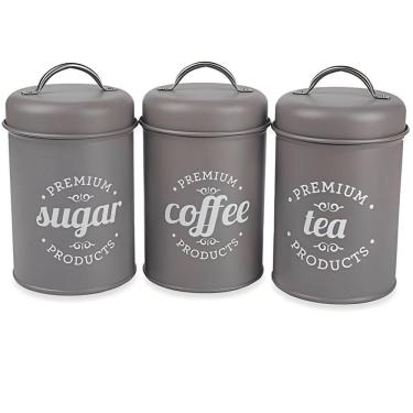 Imagem de Conjunto de Potes Lata p/ Mantimentos 3 Peças Cinza - Quanhe