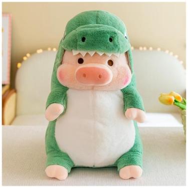 Imagem de Porco de pelúcia vestido de dinossauro tubarão, 32 cm, verde - LANFIRE