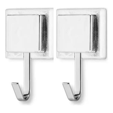 Imagem de Kit 2 Suporte Toalha Banho Gancho Prata Fita Dupla Face 3M C