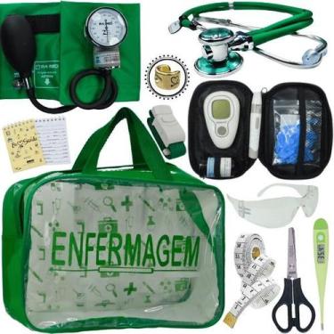 Imagem de Kit Bolsa Transparente Aparelho de Pressão Aneroide Medidor de Glicose