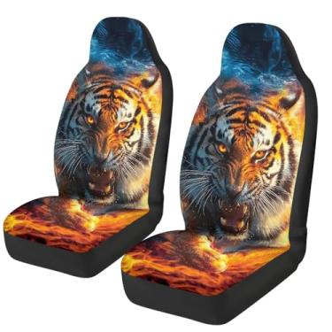 Imagem de Qpednta Cool Tiger Conjunto de 2 capas de assento de carro universais respiráveis para assentos dianteiros de veículos, proteção interna fácil de instalar, adequada para a maioria dos carros SUV Sedan