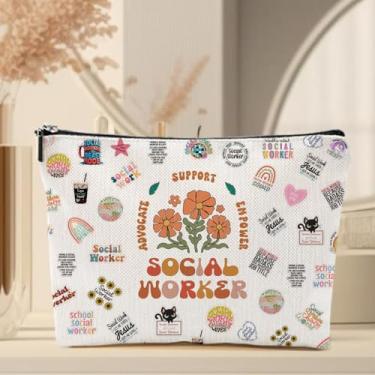 Imagem de Presente engraçado de serviço social, apoio ao advogado de assistente social, bolsa de cosméticos empower, bolsa de maquiagem com zíper, bolsa organizadora de viagem, bolsa de agradecimento para