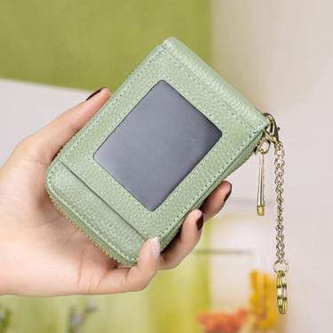 Imagem de Porta-cartões de crédito de couro, carteira com zíper, porta-chaves, porta-chaves, carteira com bloqueio de RFID para homens e mulheres, Verde, Elegante