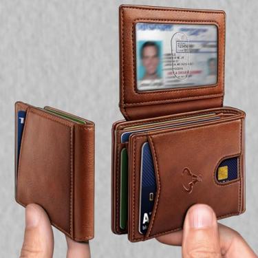 Imagem de Carteira masculina, carteira de couro fina, bolso frontal, porta-cartões, presente para homens, 11 compartimentos, bloqueio de RFID, Marrom tijolo 6087, One Size, Minimalista