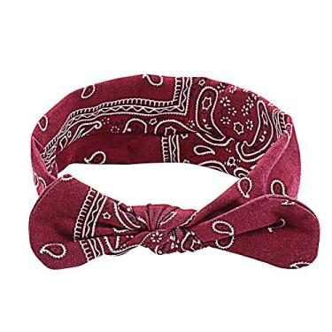 Imagem de Bandanas femininas com nó e orelhas de coelho, turbante cruzado, bandanas elásticas retrô (vinho vermelho)