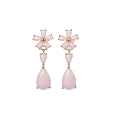 Imagem de Aenu Brincos de gota de flor de cristal para mulheres pendurados coloridos zircônia cúbica strass brincos de gota, moda diária, bijuteria de fantasia, Medium, Latão Cristal Zircônia cúbica, Sem pedra