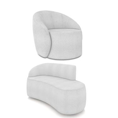 Imagem de Sofá 2 Lugares Orgânico 140cm Morgan e Poltrona Lua Bouclê Cinza D03 - D'Rossi