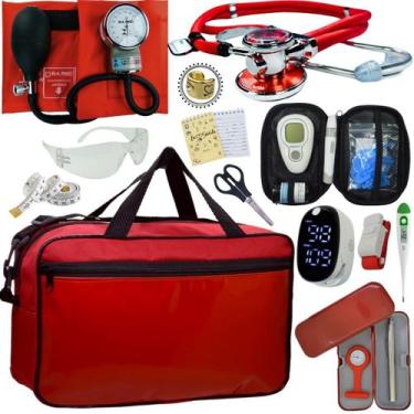 Imagem de Kit Bolsa Cores Aparelho de Pressao Esfigmomanometro Estetoscópio Medi