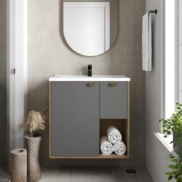 Imagem de Balcão para Banheiro com Pia 1 Porta 1 Gaveta Bertolini, Grafite/Carva