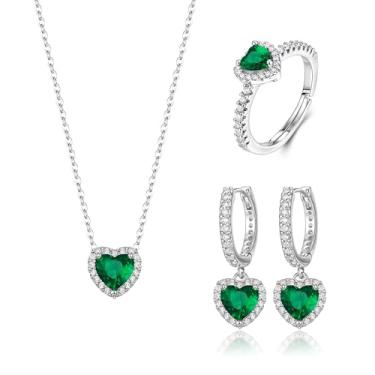 Imagem de EleQueen Colar com pingente de coração de amor, conjunto de anéis para mulheres, joias de zircônia cúbica de coração delicado presente para aniversário/dia dos namorados/dia das mães/Natal, Zircônia