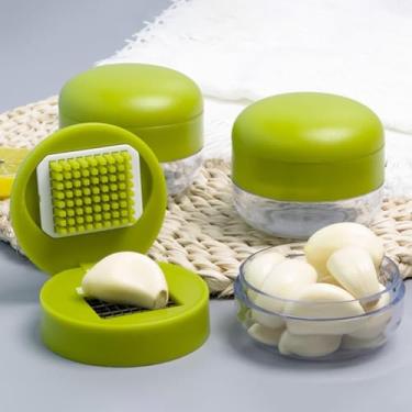 Imagem de Espremedor manual de alho com recipiente, triturador de alho, triturador de gengibre, ralador de utensílios de cozinha