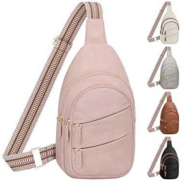 Imagem de Tenot Bolsas transversais para mulheres, bolsa tiracolo pequena, impermeável, bolsa transversal no peito, pochete para acampamento, trilhas, viagens, rosa