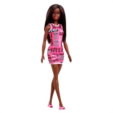 Imagem de Boneca Barbie Básica Negra Original Mattel Vestido Rosa Fashion Articu