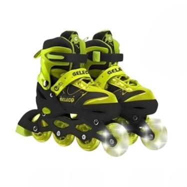 Imagem de Kit Infantil de Patins com 4 Rodas, Proteções e Capacete, Tamanho 35-38, Patins Sobre Rodas para Crianças - Amarelo