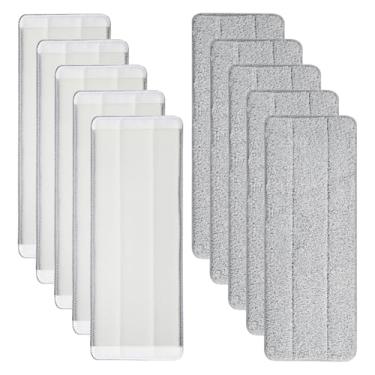 Imagem de ccHuDE 10 peças de almofadas de limpeza de esfregão de microfibra almofadas de substituição de cabeças de esfregão tapete de pano lavável tapete de limpeza de chão esfregão plano molhado seco cabeças