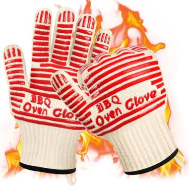Imagem de AUAUY Luvas de churrasco resistentes ao calor até 350°C, luvas com silicone antiderrapante, luvas de forno luvas de cozinha luvas à prova de fogo para assar, grelhar, cozinhar, churrasco (vermelho-27
