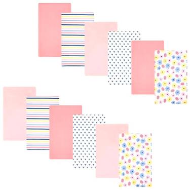 Imagem de Hudson Baby Pacote com 12 panos de flanela de algodão para meninas, flores e morangos, tamanho único