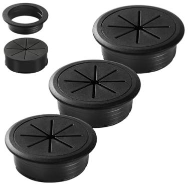 Imagem de Ilhós de mesa de 50 mm (50 mm), 3 peças, capa de orifício de mesa para cabos preta, ilhós de plástico ABS, capa de orifício de cabo de mesa para cabos através da bancada XIOGZAXI