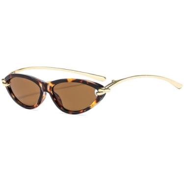 Imagem de Óculos de Sol Vintage Femininos, Modelo Olho de Gato, Lentes Pretas Degradê, Proteção UV400 (C3 Leopardo)