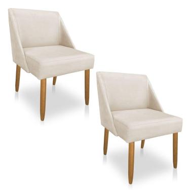 Imagem de Kit 02 Cadeiras Poltona Juliana Suede Bege Pés Palito Castanho