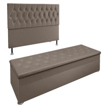 Imagem de Kit Cabeceira e Calçadeira Baú Casal 1,40m Suede Bege