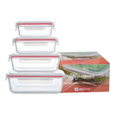 Imagem de Kit 4 Potes De Vidro Retangular Hermético 4 Travas