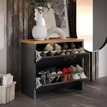 Imagem de Sapateira de Porta Para Calçados até Numero 40 Sapateira para Closet com Duas Portas Mesa de Cabeceira (Preto com Freijo)