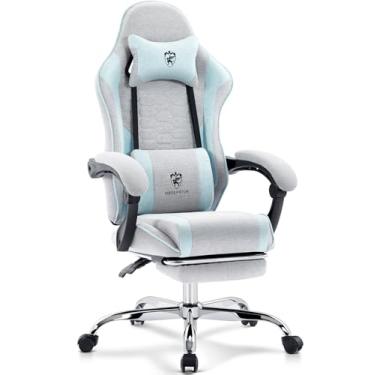 Imagem de Morkprism Cadeira de jogos de tecido respirável, cadeira de escritório para computador com apoio para os pés, suporte lombar de massagem e almofada de gel, cadeira de jogador reclinável ergonômica