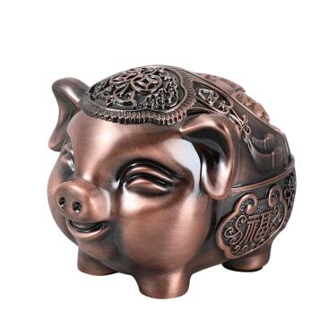 Imagem de Cinzeiro vintage em forma de porco com tampa de metal 500g 14x9x8,5cm