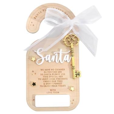 Imagem de Enfeite de Natal vintage de Papai Noel - Chave mágica do Papai Noel para casas sem chaminé, etiqueta gravada em madeira e fita branca, enfeites de Natal de madeira, suprimentos de decoração de festa