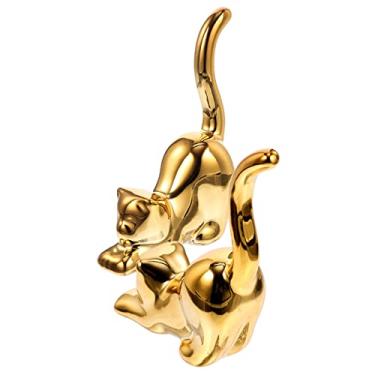 Imagem de 2 peças mini estatuetas de gato estátuas de cerâmica para decoração de casa, esculturas de animais fofos para quarto, sala de estar, mesa, ornamentos decorativos compactos