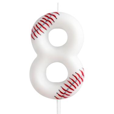 Imagem de Vela de aniversário, velas com número de aniversário com tema de beisebol, topo de bolo de vela para meninos, meninas, crianças, topo de bolo de aniversário, reuniões temáticas, suprimentos de festa