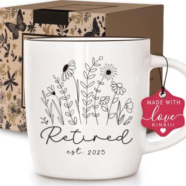 Imagem de Caneca de café floral divertida de aposentadoria presentes para mulheres e homens, "Retired est. 5,143.5 cm Canecas de café presente para avós mãe esposa marido irmã chefe professor enfermeira colega