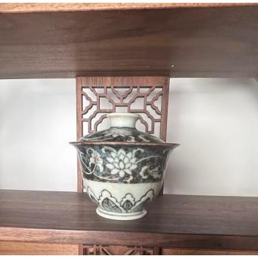 Imagem de Xícara de chá de cerâmica tradicional com padrão de lótus, porcelana azul e branca, estilo vintage, Jingdezhen, original feita à mão